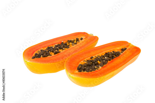 Cut papaya isolated on white background