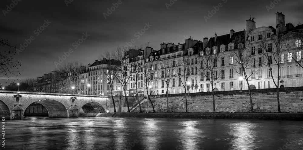 Ile Saint Louis and Pont Marie at night, Paris, France