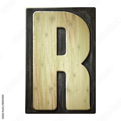 3d wood letterpress alphabet R