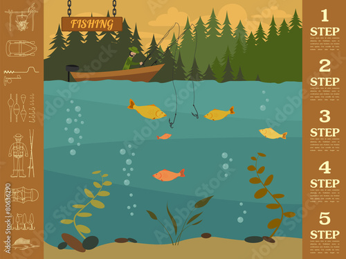 Fishing infographic elements. Set elements for creating your own