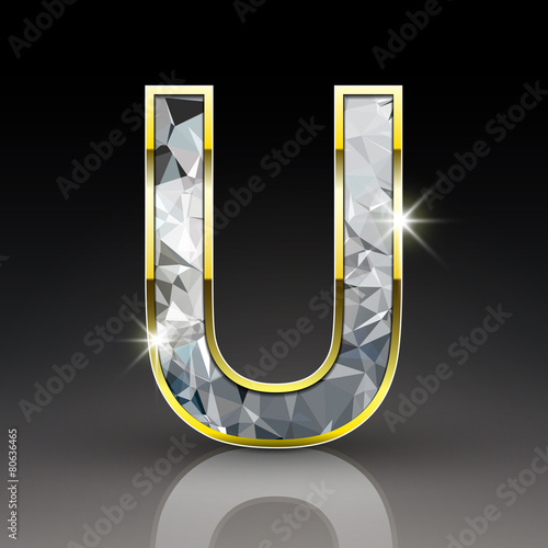 3d shiny diamond letter U