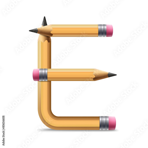 3d yellow pencil alphabet E