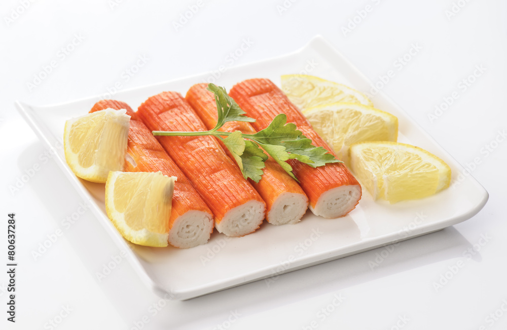 crab sticks with parsley and lemon