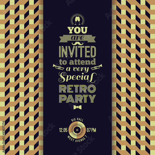 Invitation to retro party. Vintage retro geometric background.