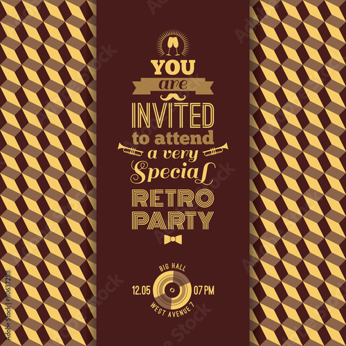 Invitation to retro party. Vintage retro geometric background.