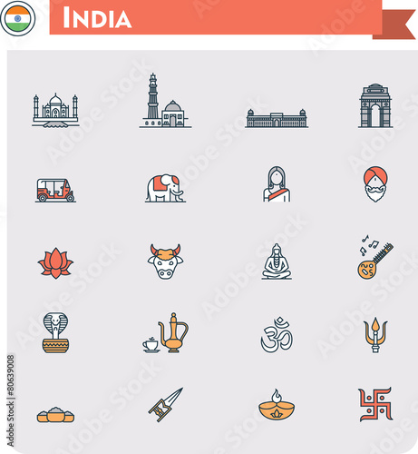 India travel icon set