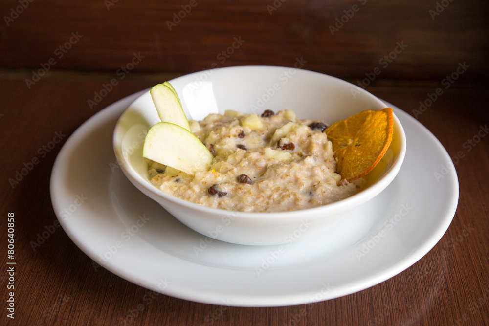 breakfast Oatmeal with apple, raisins, orange breakfast Oatmeal with apple, raisins, orange