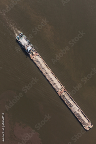 aerial view of a river barge