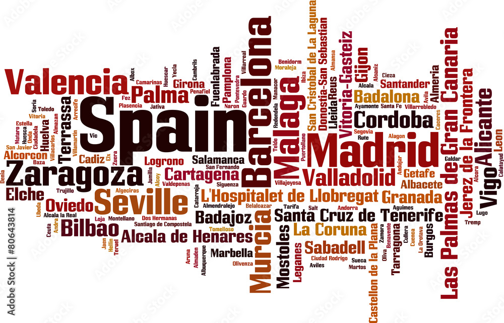 Cities in Spain word cloud concept. Vector illustration Cities in Spain word cloud concept. Vector illustration