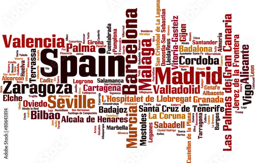 Cities in Spain word cloud concept. Vector illustration