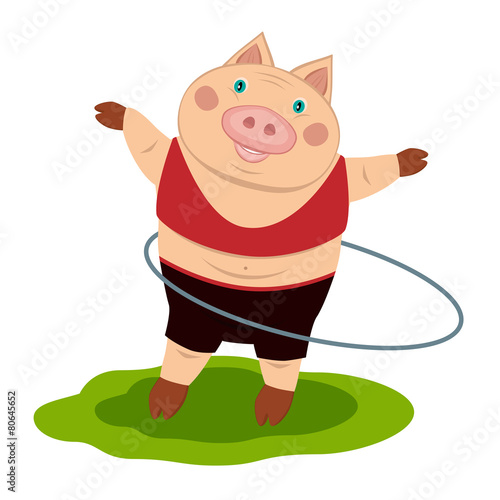 cheerful pig athlete