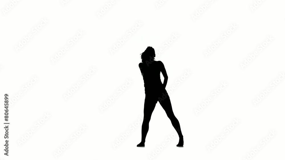Woman dancer dancing modern on white background, silhouette Woman dancer dancing modern on white background, silhouette