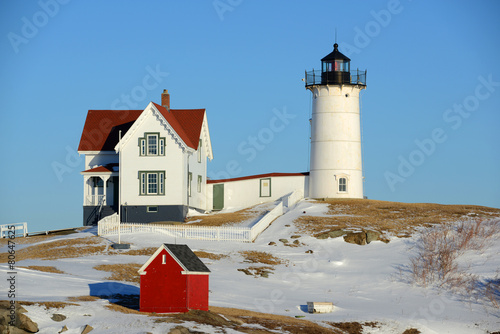 Cape Neddick Lighthouse (Nubble Lighthouse) in winter, Maine