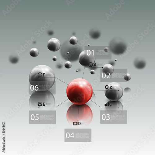Fototapeta Naklejka Na Ścianę i Meble -  Spheres in motion on gray background. Red sphere with