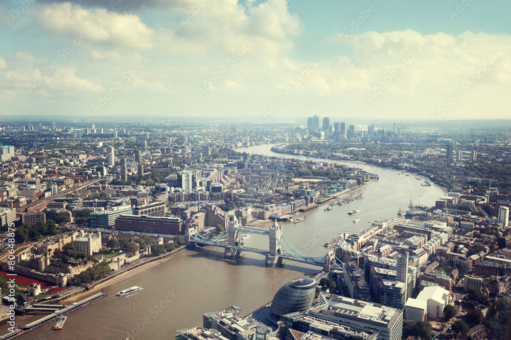 London aerial view with Tower Bridge
