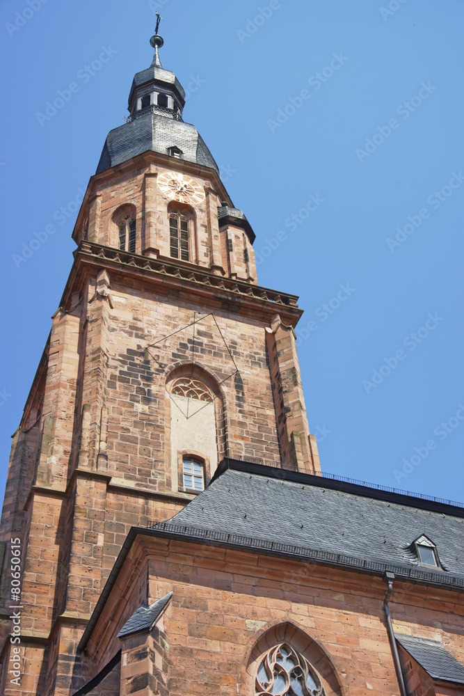 Wall fragment and spire of Cathedral of Holy Spirit in Heidelber