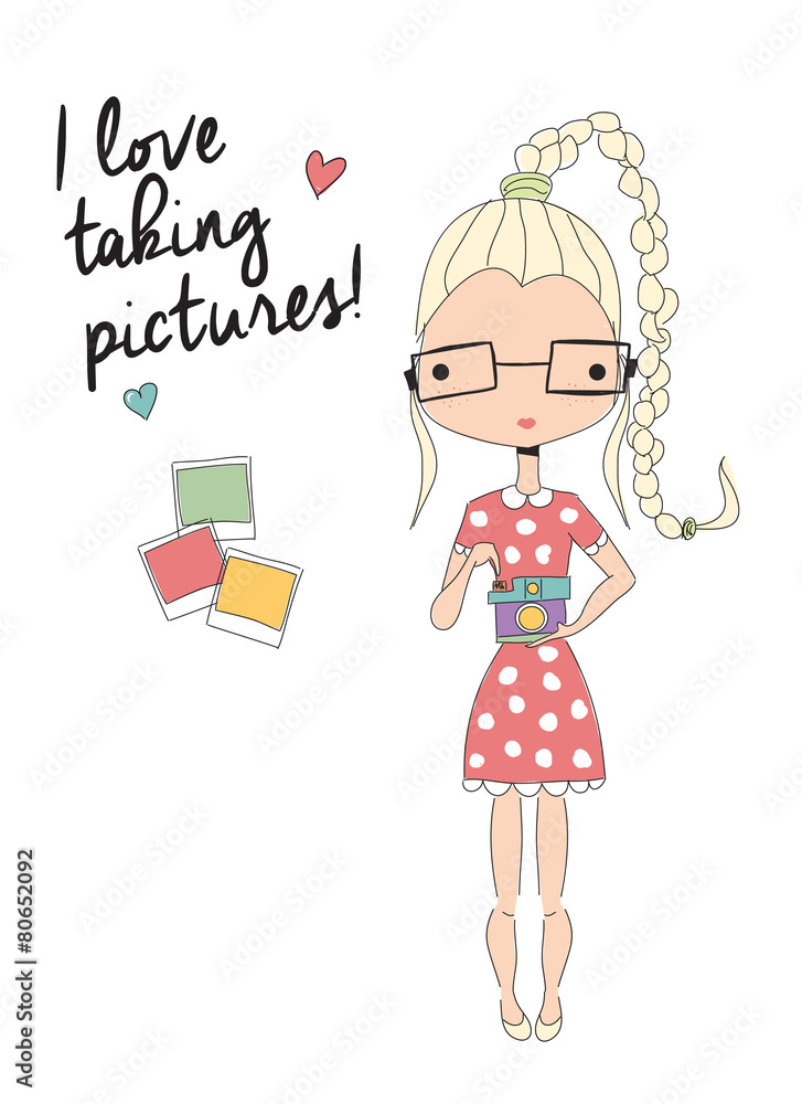 Girl holding a camera, taking pictures Girl holding a camera, taking pictures