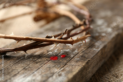 Crown of thorns with blood, close up