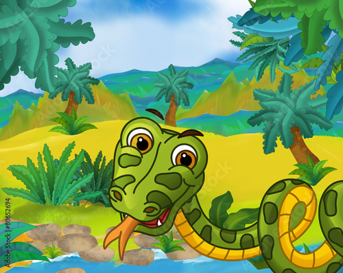 Fototapeta Scena kreskówki - dzikie zwierzęta Ameryki Południowej - wąż - ilustracja dla dzieci