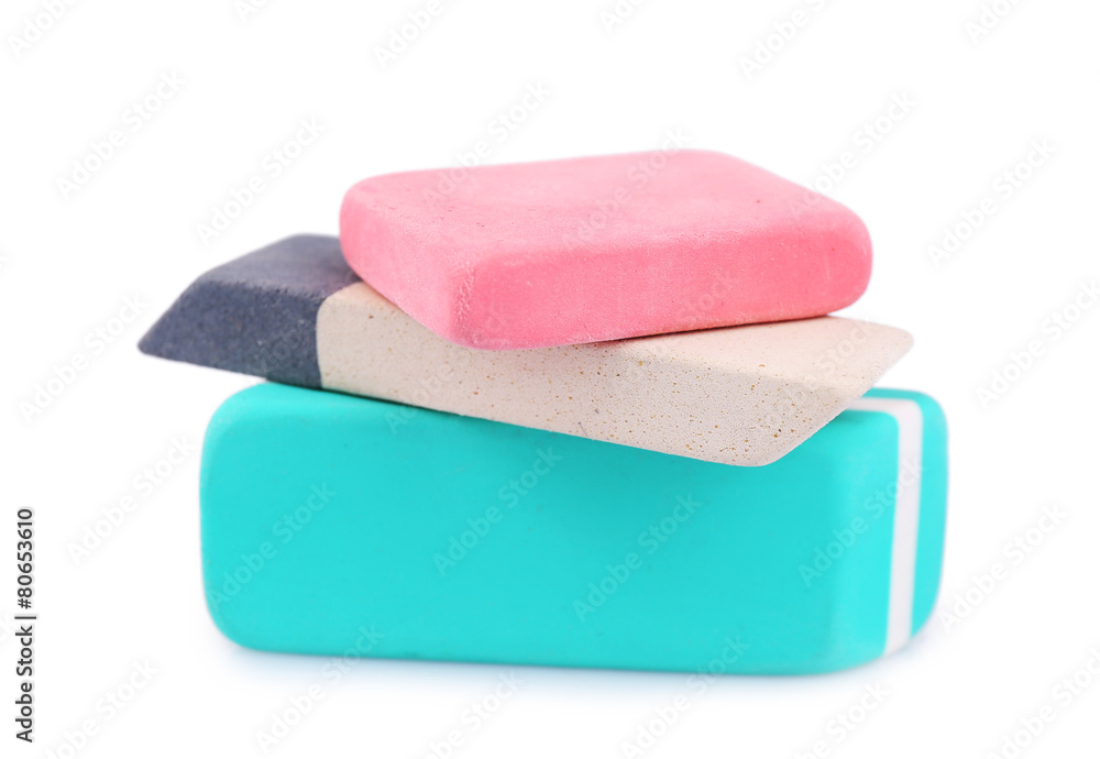 Stack of erasers isolated on white Stack of erasers isolated on white