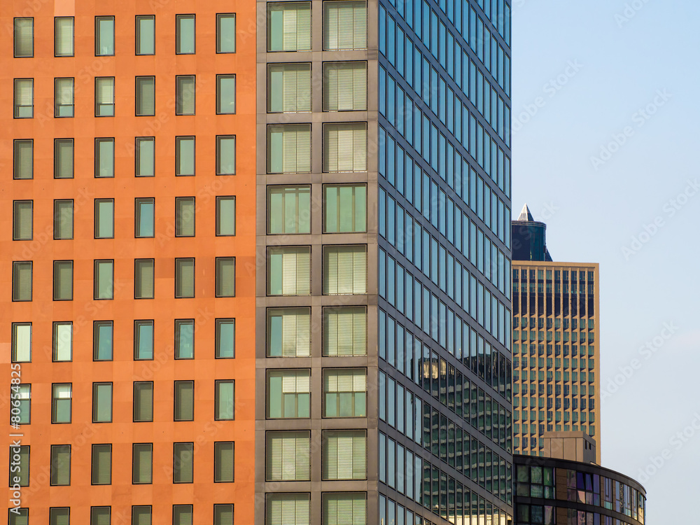 Facades of skyscrapers in the center of Frankfurt, Germany Facades of skyscrapers in the center of Frankfurt, Germany
