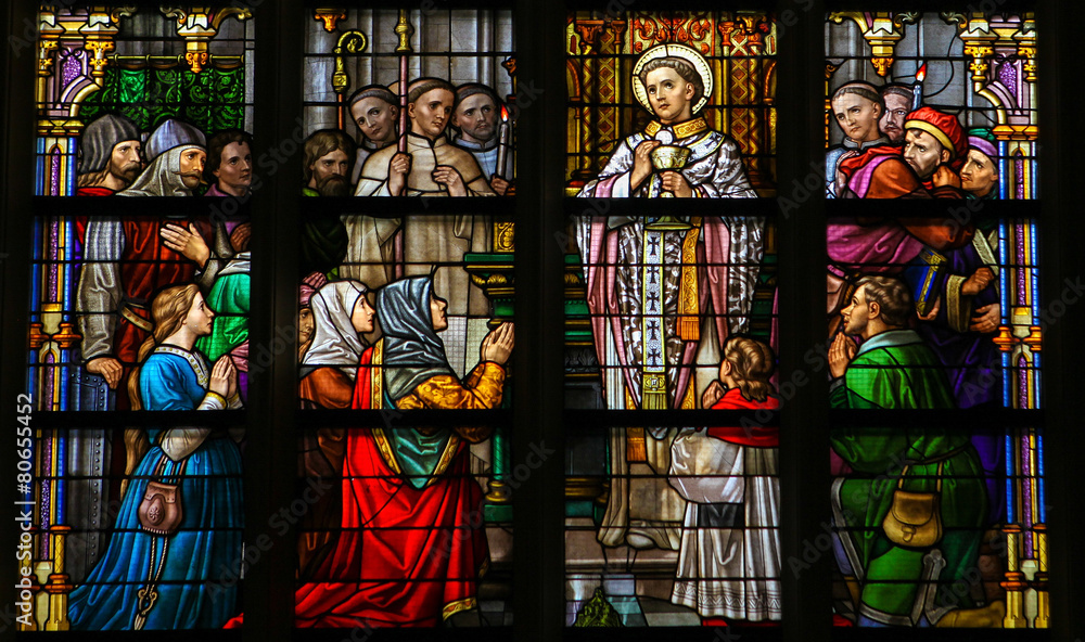 Naklejka premium Stained Glass of Holy Communion in Den Bosch Cathedral