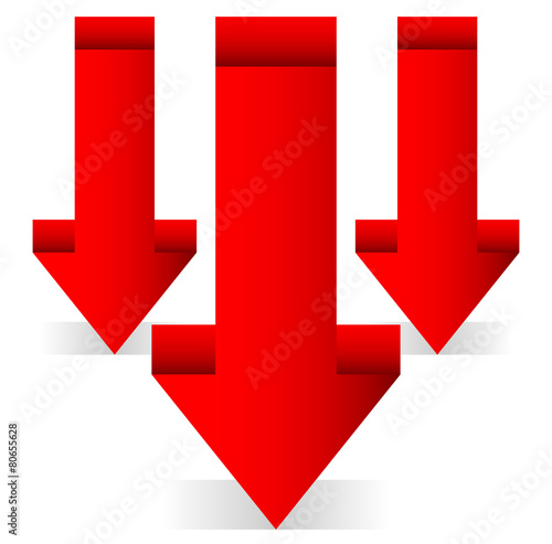 3d Red arrows, downward arrows.