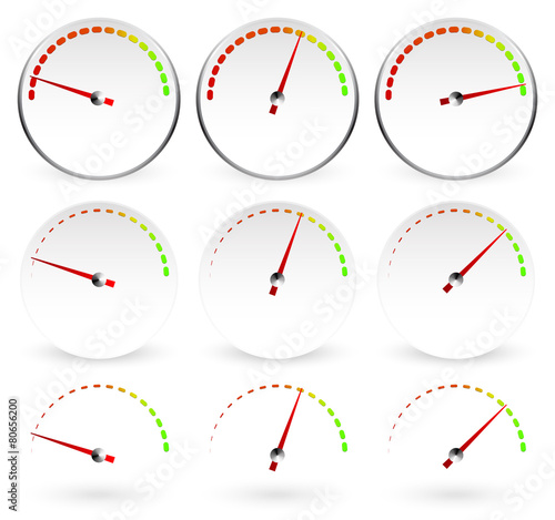 Different dials with red needles