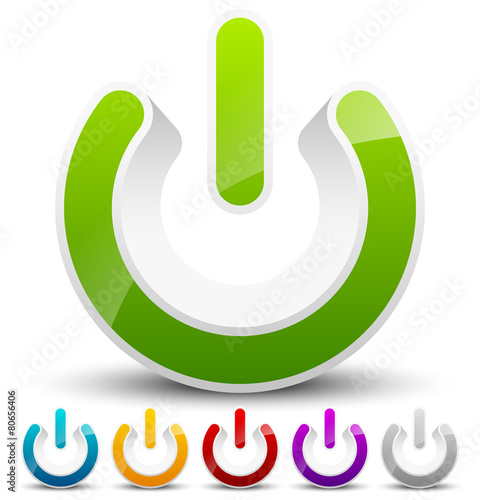 Glossy 3d power button with shadow in 6 colors