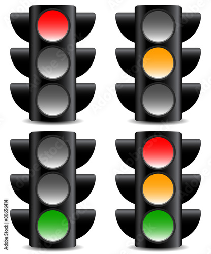 Traffic lamps, signals on white with shadow