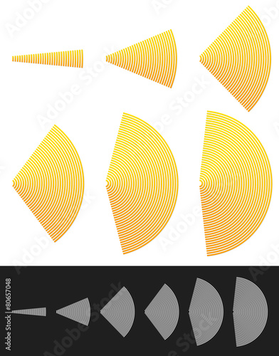 Spreading shapes, slices. Radiowave, segments or semicircle vect