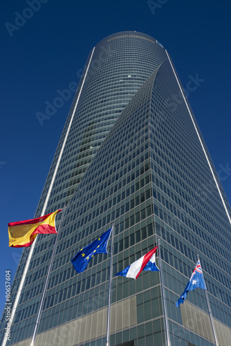 Low angle view of financial building, Madrid, Spain, Europe