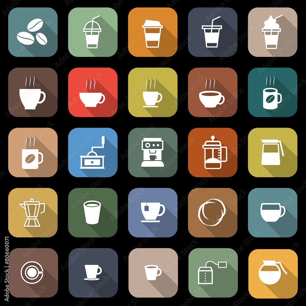 Coffee flat icons with long shadow Coffee flat icons with long shadow