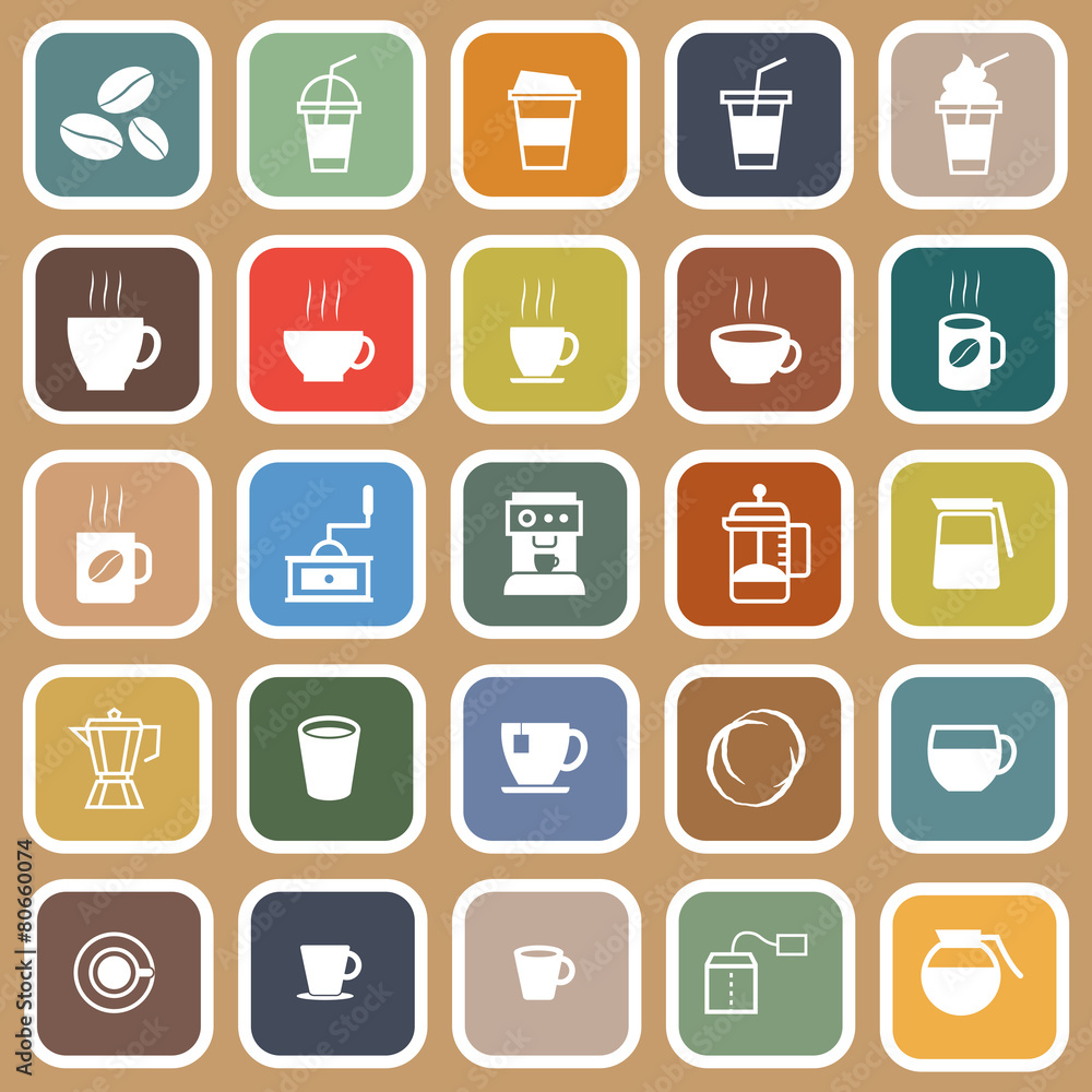 Coffee flat icons on brown background Coffee flat icons on brown background