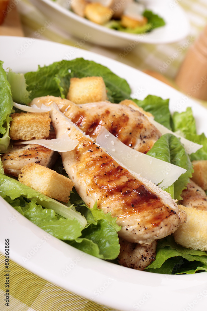 Caesar salad with griddled chicken fillet