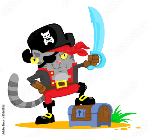 Cute cartoon cat in pirate costume