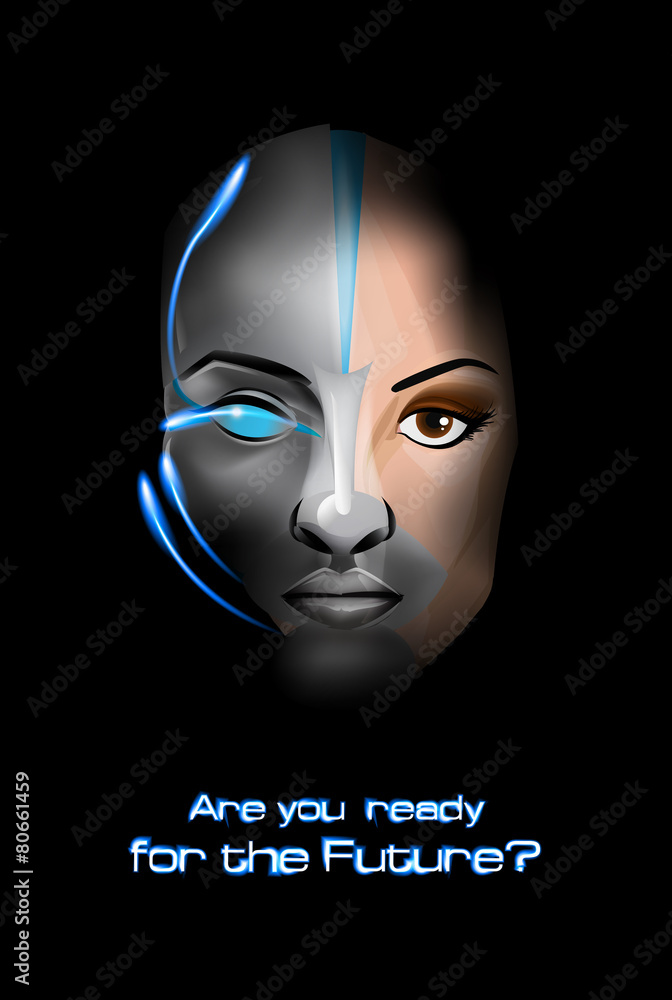 Beautiful cyber woman isolated on black background Beautiful cyber woman isolated on black background