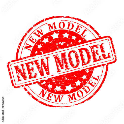 Damaged round red stamp with the word - new model - vector