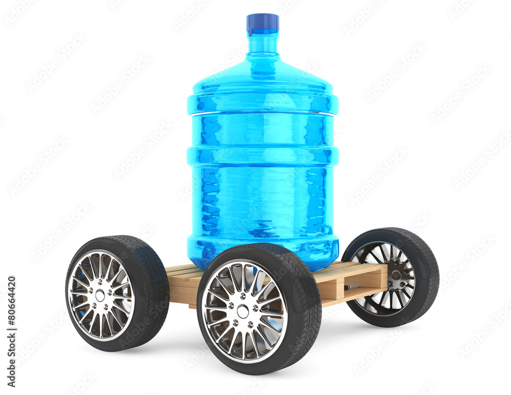 Fototapeta premium Big bottle of drinking waterwith wheels