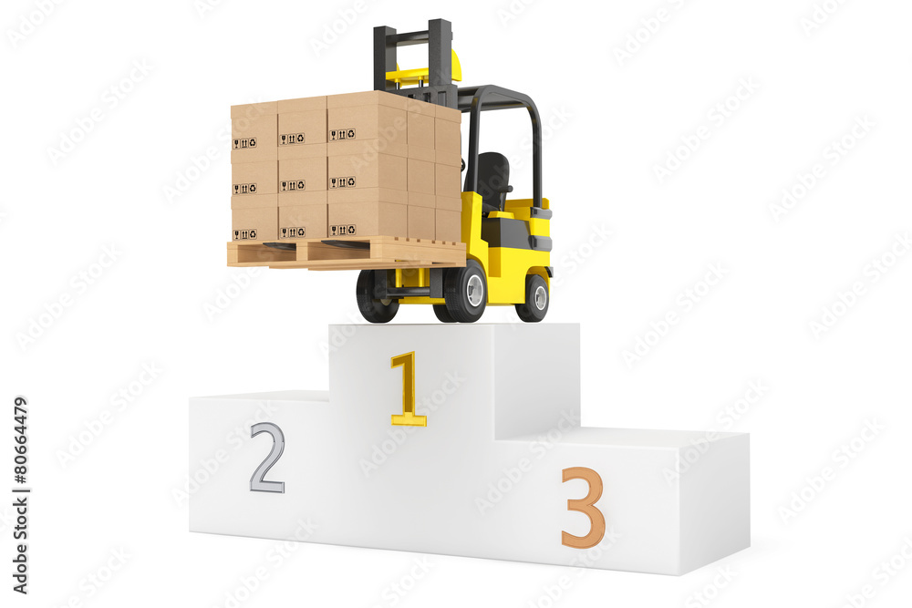 Best Delivering Concet. Forklift truck with boxes over Winners P Best Delivering Concet. Forklift truck with boxes over Winners P