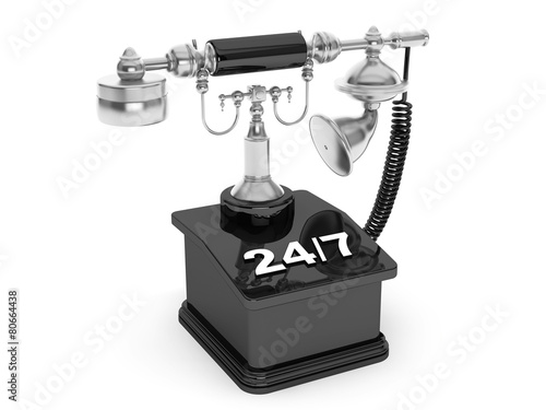 Retro Phone. Vintage Telephone with 24/7 Sign
