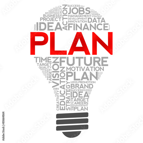 PLAN bulb word cloud, business concept