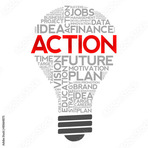 ACTION bulb word cloud, business concept