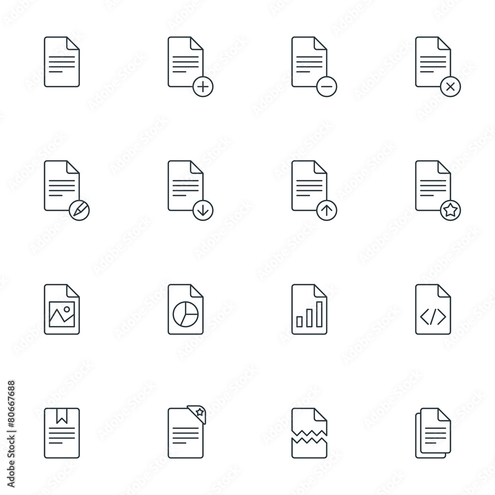 Set of Thin Line Document Icons. Vector Illustration Set of Thin Line Document Icons. Vector Illustration