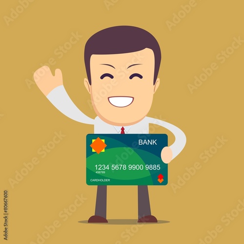 Businessman holding a bank card - vector