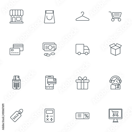 Set of Thin Line Business and Shopping Icons