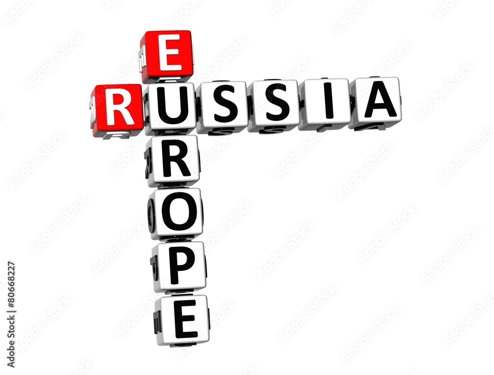3D Crossword Russia Europe on white background 3D Crossword Russia Europe on white background