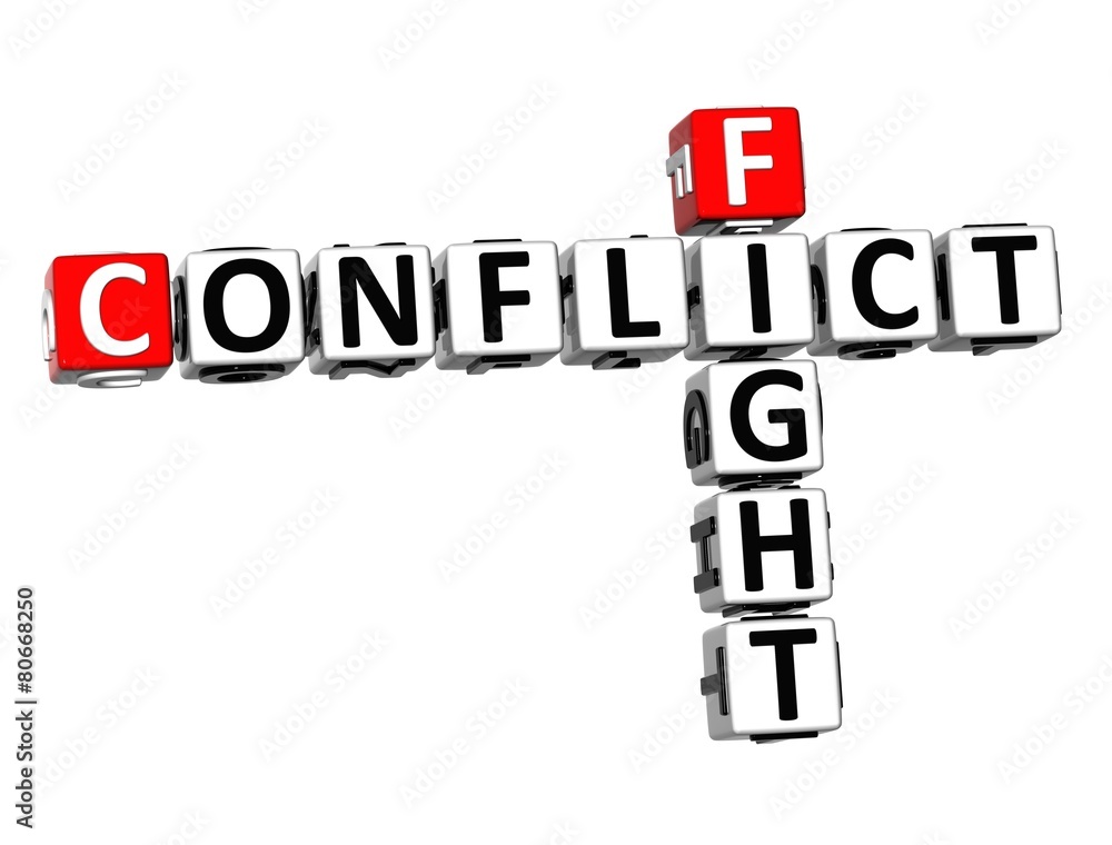 3D Crossword Conflict Fight on white background 3D Crossword Conflict Fight on white background