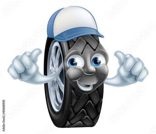 Mechanic cartoon tire giving thumbs up