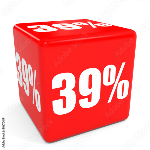 3D red sale cube. 39 percent discount.